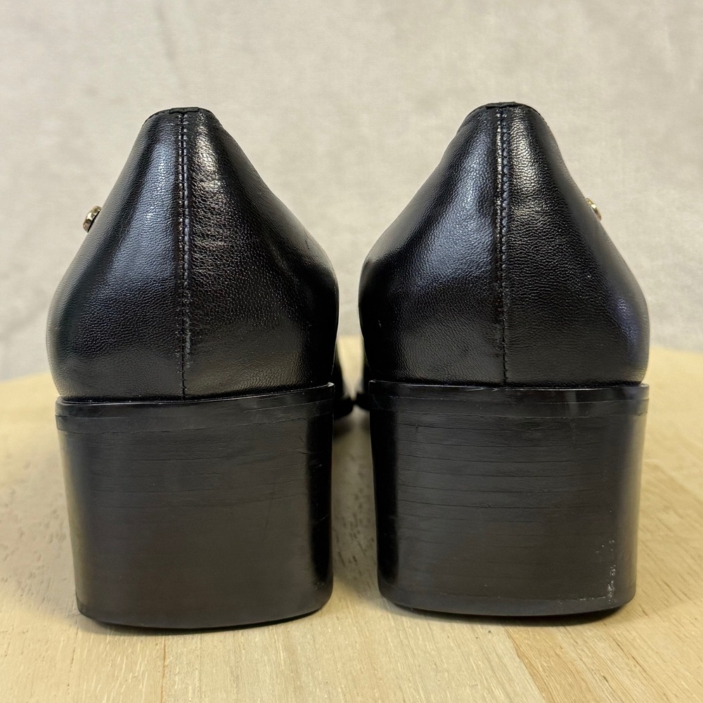 Etienne Aigner Status Black Leather Square Toe Block Heel Loafer Pumps Women 10M - Picture 5 of 16